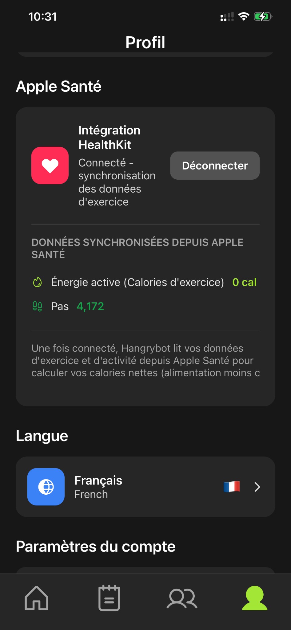 Profil et paramètres